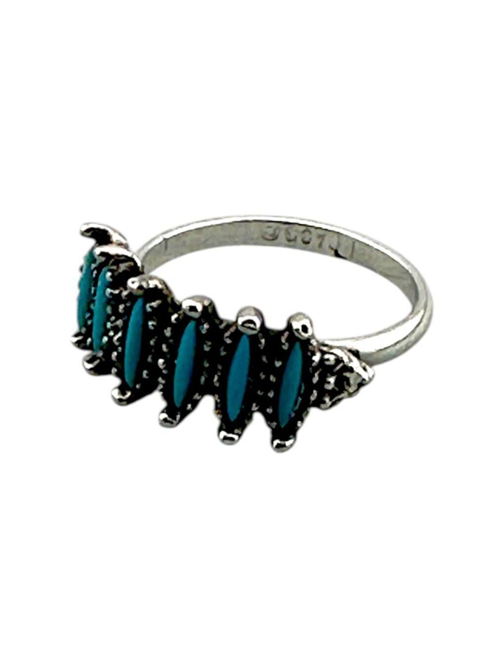 Vintage DACO Turquoise Blue Ring Silver Tone Southwestern Size 7.5